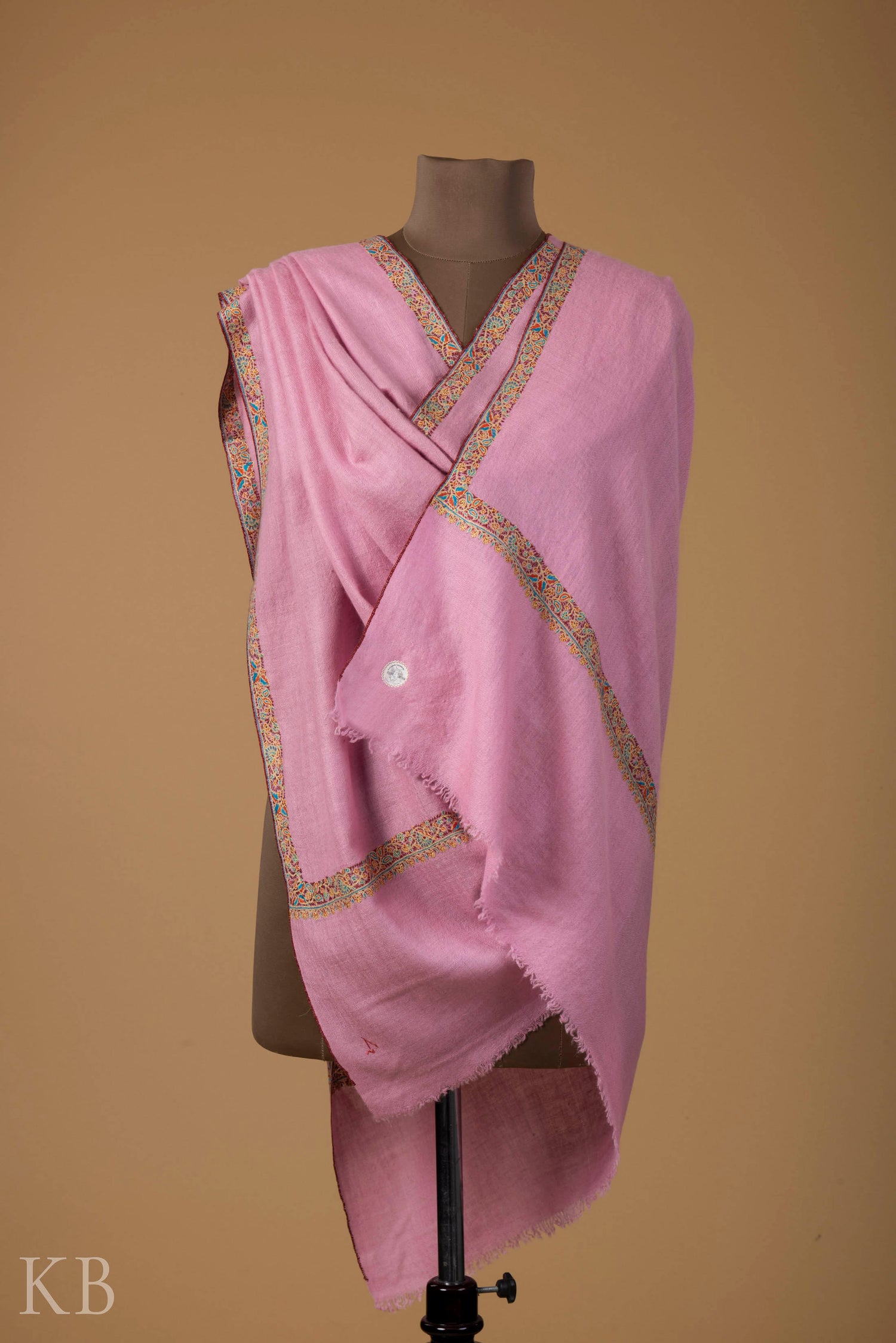 Baby Pink Sozni Embroidered GI Pashmina Shawl1