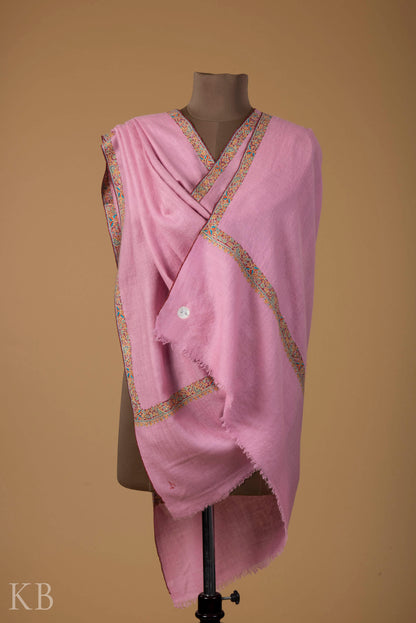 Baby Pink Sozni Embroidered GI Pashmina Shawl - Kashmir Box