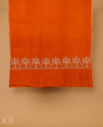 Orange Sozni Embroidered GI Pashmina Shawl - Kashmir Box