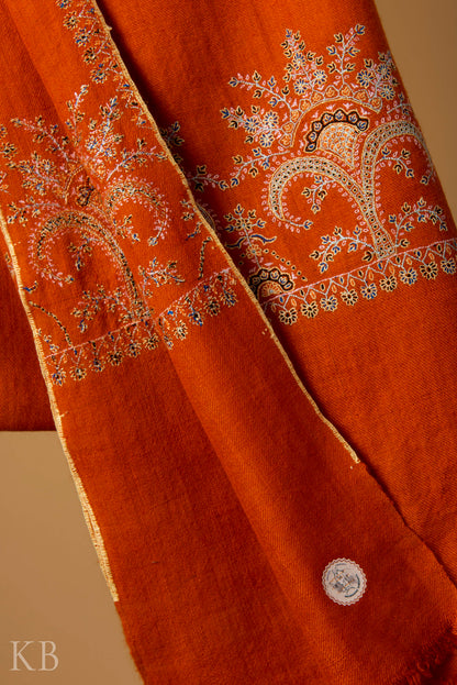 Orange Sozni Embroidered GI Pashmina Shawl - Kashmir Box