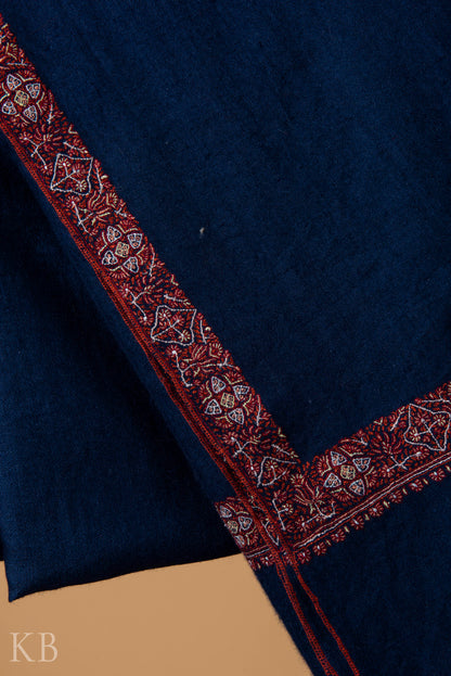 Dark Blue Sozni Embroidered GI Pashmina Shawl - Kashmir Box