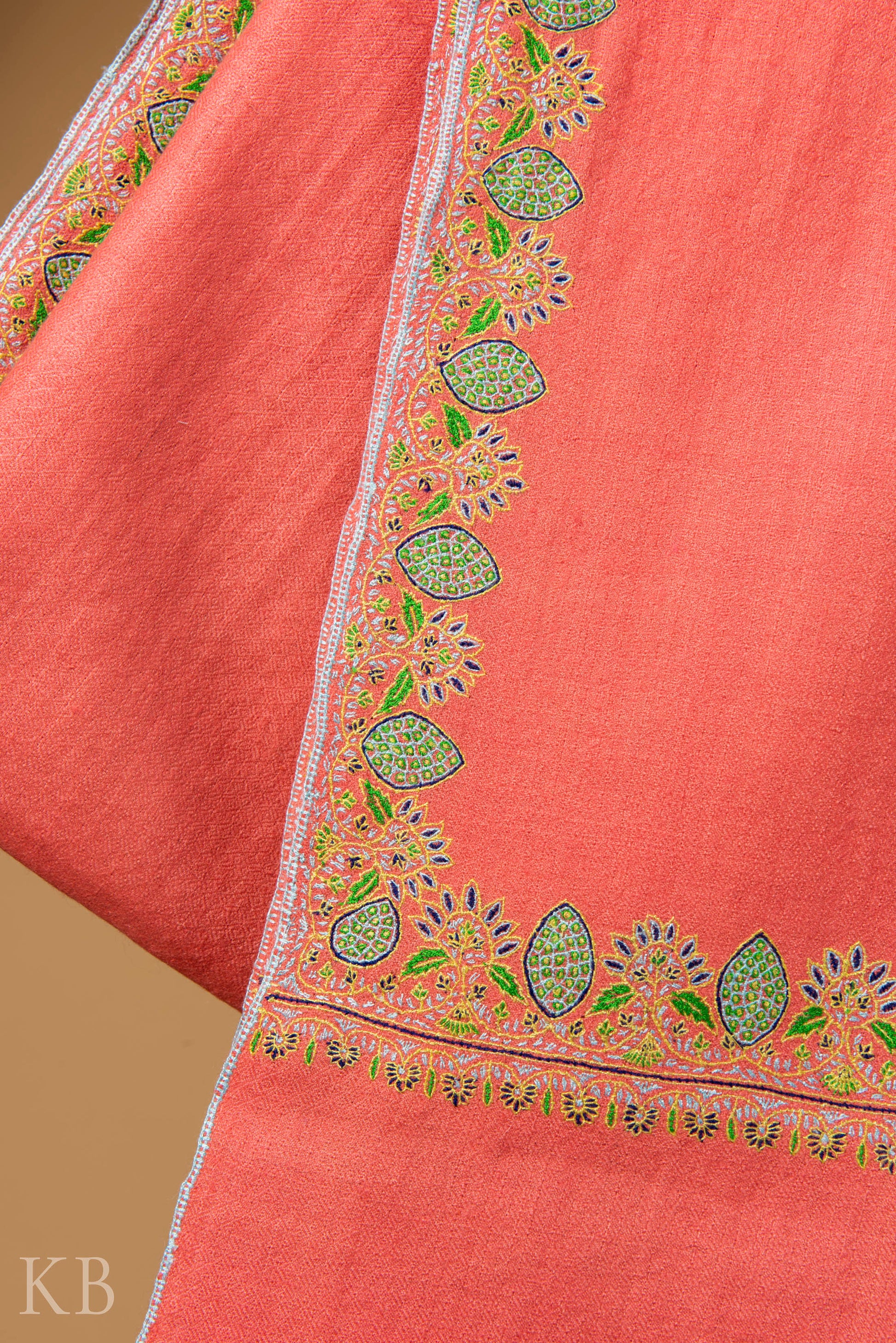 Pink Sozni Embroidered GI Pashmina Shawl - Kashmir Box