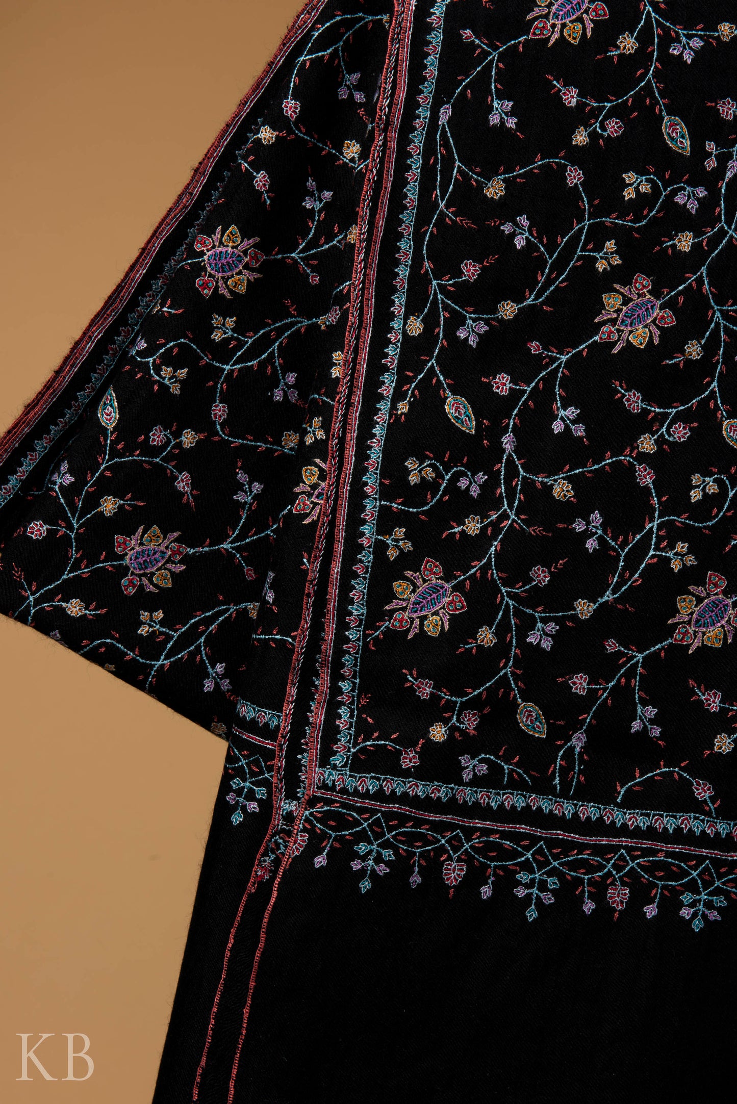 Black Jaldaar Embroidered GI Pashmina Shawl - Kashmir Box
