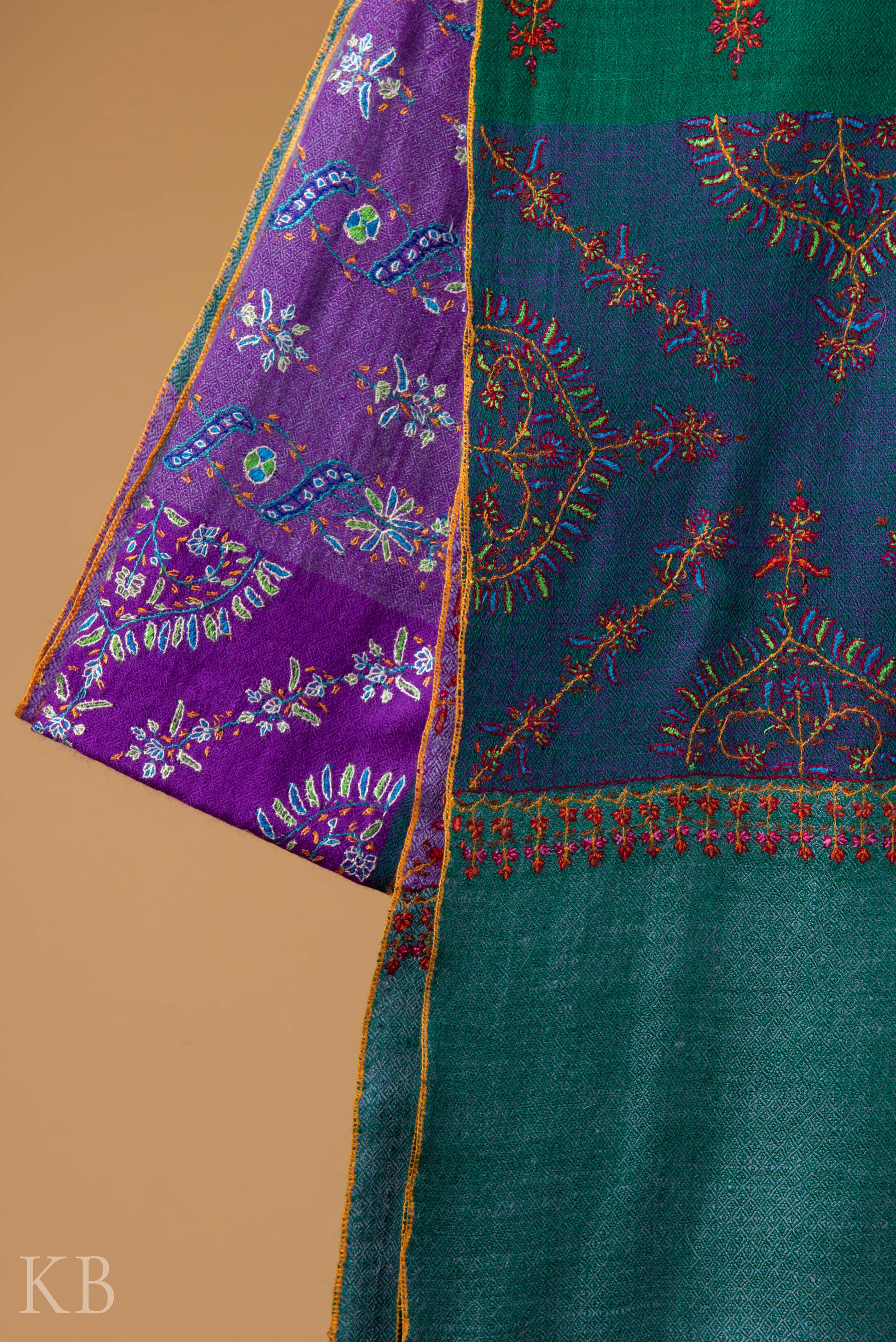Multicolored Check Embroidered Pashmina Stole - Kashmir Box