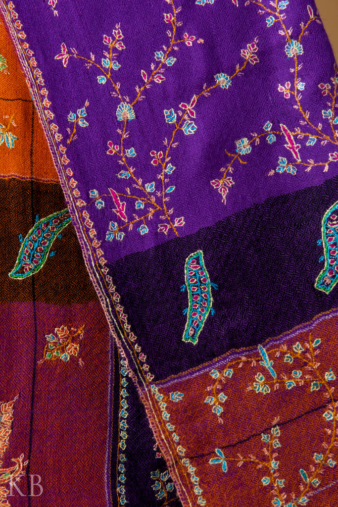 Multicolored Check Sozni Kaari Pashmina Stole - Kashmir Box