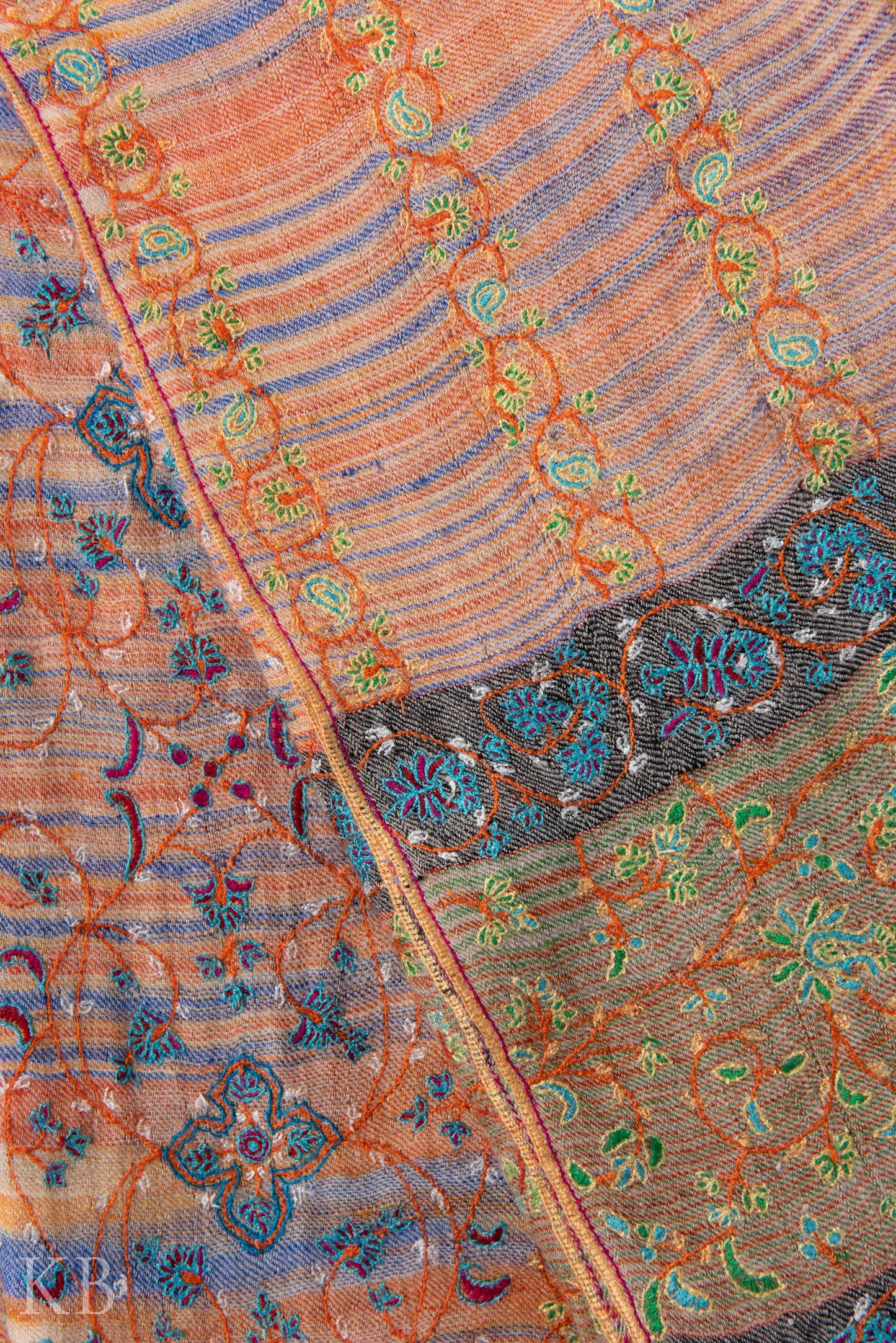 Multicolored Stripped Embroidered Pashmina Stole - Kashmir Box