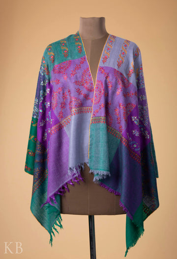 Multicolored Check Embroidered Pashmina Stole - Kashmir Box