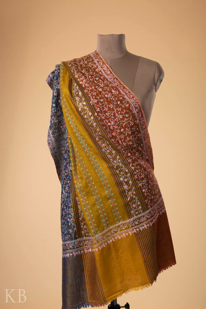 Multicolored Strip Embroidered Pashmina Stole - Kashmir Box