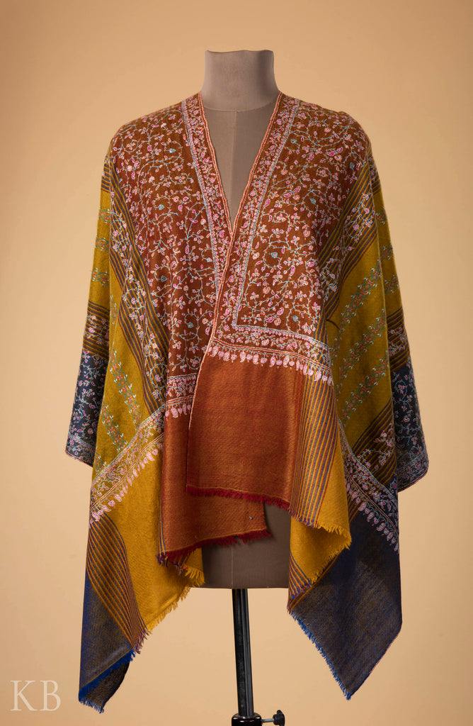 Multicolored Strip Embroidered Pashmina Stole - Kashmir Box