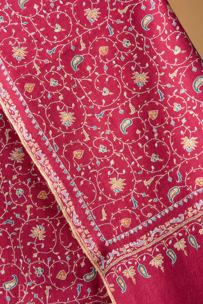 Deep Pink Sozni Kaari GI Pashmina Shawl - Kashmir Box