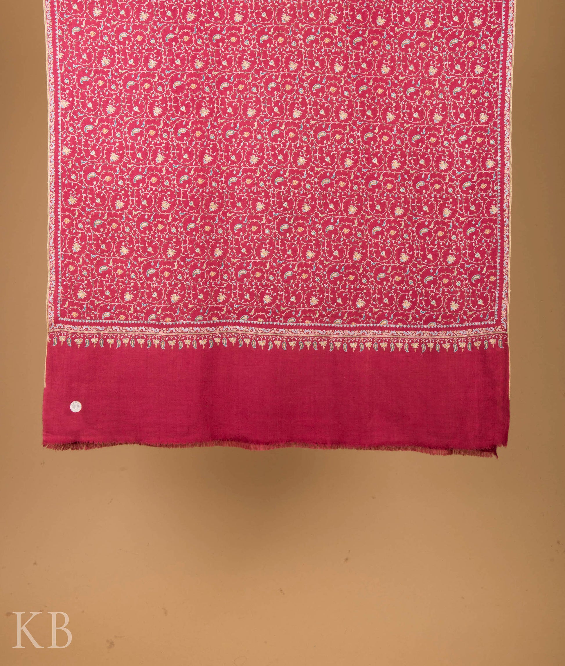 Deep Pink Sozni Kaari GI Pashmina Shawl - Kashmir Box