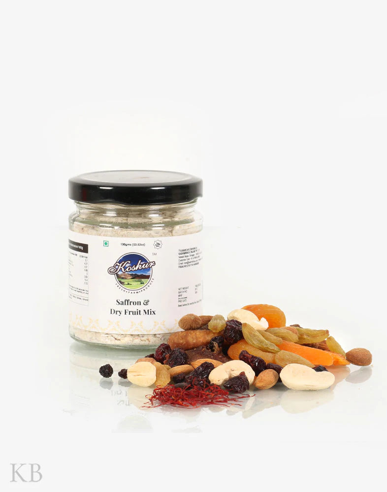 Koshur Dry Fruit And Saffron Mix and Mongra Saffron Combo - Kashmir Box