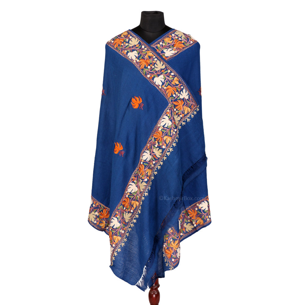 Blue Color Woolen Shawl - KashmirBox.com