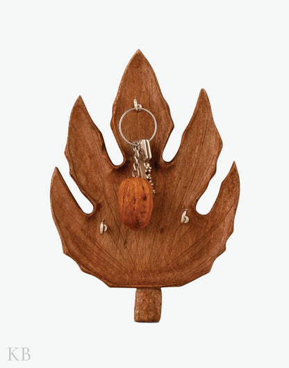 Walnut Wood Small Chinar Key Hanger - Kashmir Box