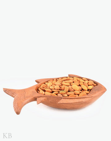 Walnut Wood Fish Dry Fruit Bowl - Kashmir Box