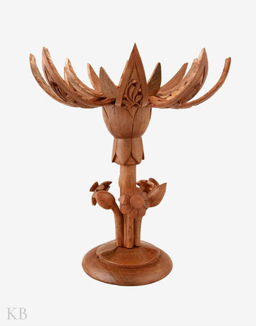 Walnut Wood Lotus Lamp - Kashmir Box