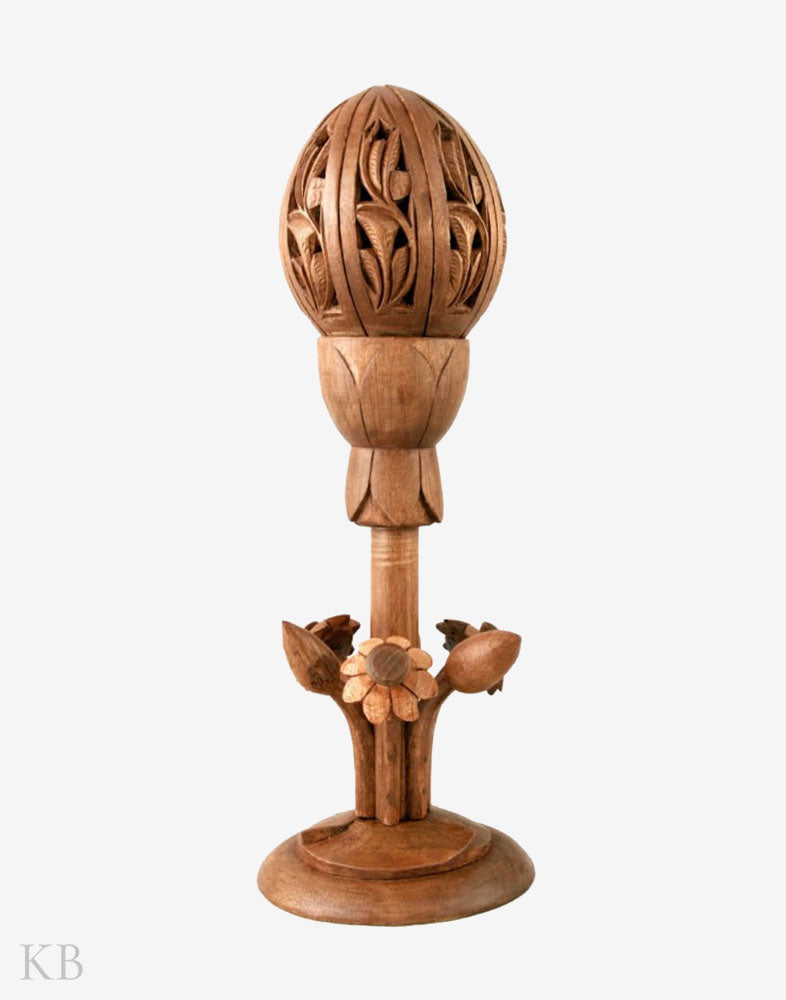 Walnut Wood Lotus Lamp - Kashmir Box