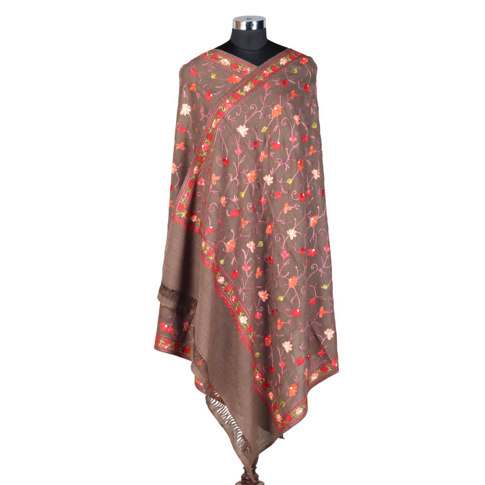 Pure Woolen Natural Shade Shawl (Jaali Type) - KashmirBox.com