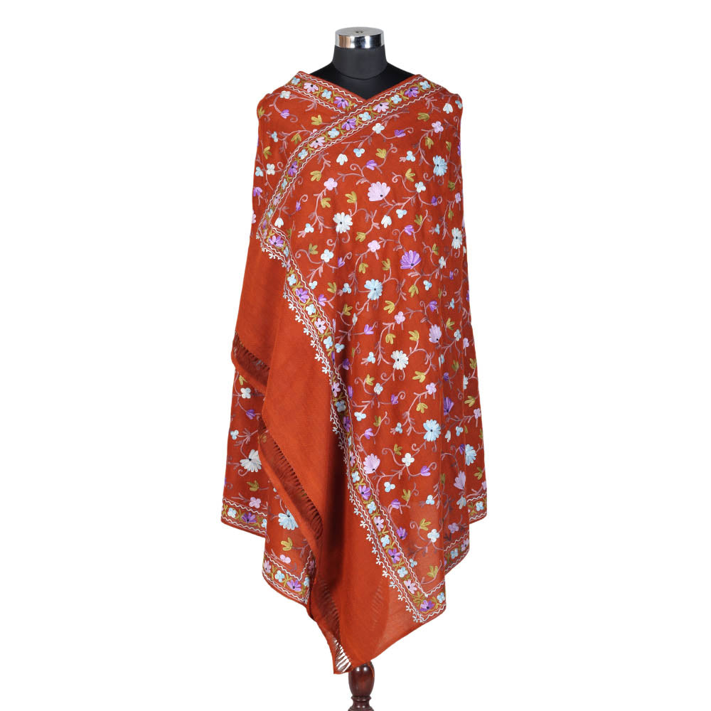 Pure Woolen Orange Shawl (Jaali Type) - Kashmir Box