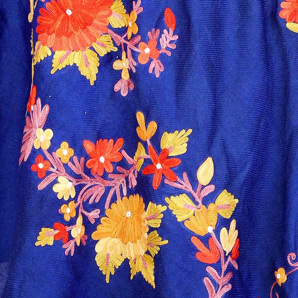 Pure Woolen Blue Embroidered Stole - KashmirBox.com