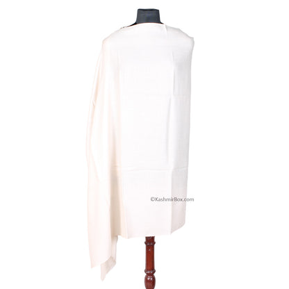 Elegant White Woolen Shawl - KashmirBox.com