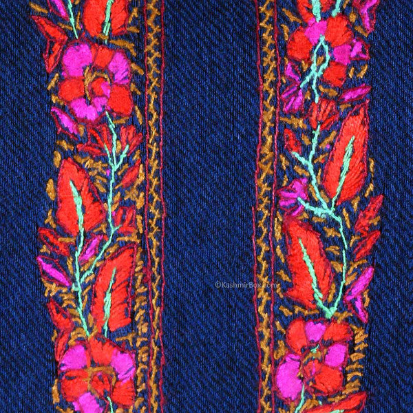 Sozni Embroidered Navy Blue Woolen Suit - KashmirBox.com