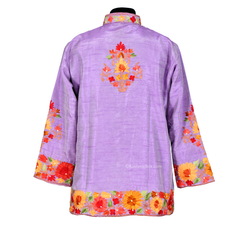 Bold Floral Orchid Short Silk Jacket - KashmirBox.com