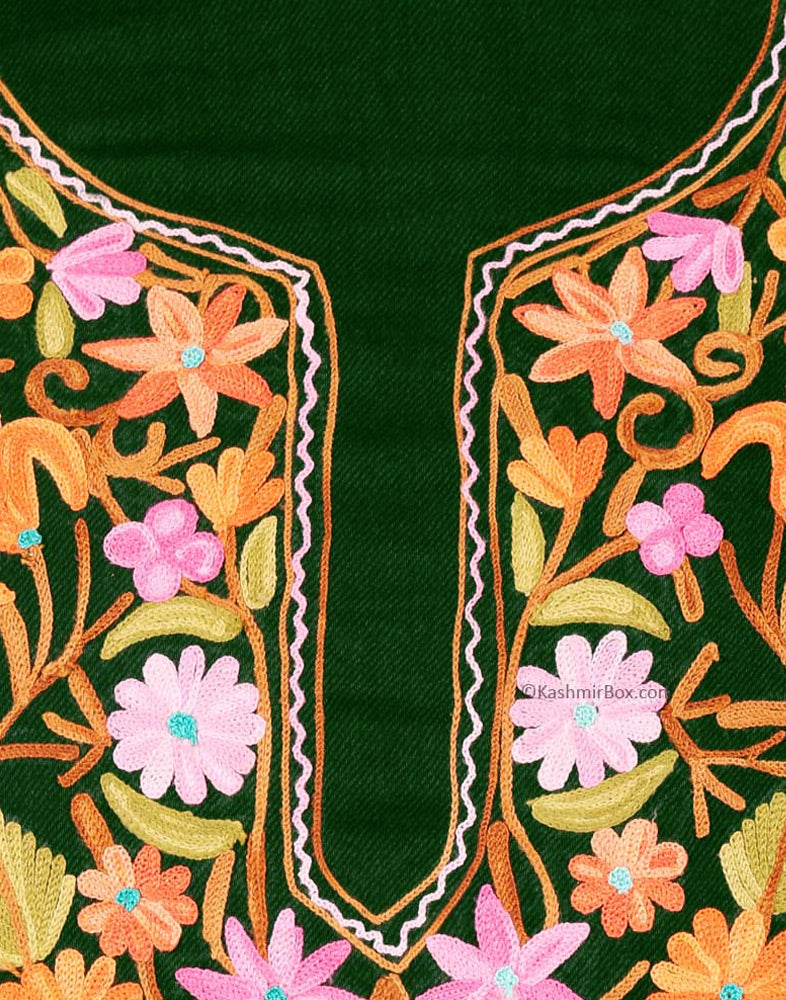 Aari Work Pink Green Embroidered Woolen Suit - KashmirBox.com