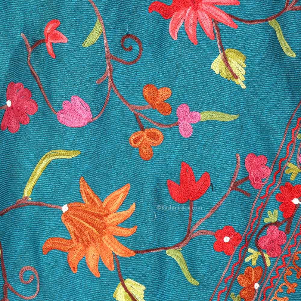 Poseidon Aari Embroidered Woolen Shawl - KashmirBox.com
