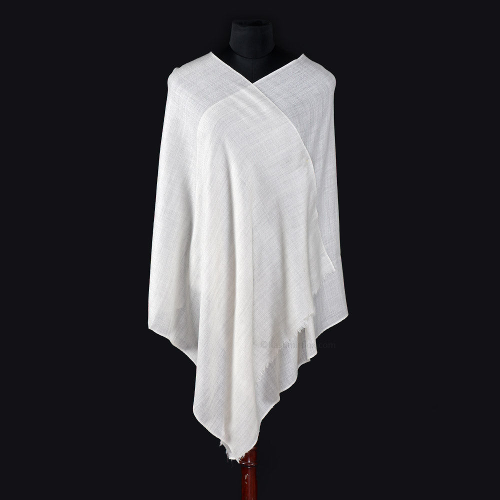 White Striped Woolen Stole - KashmirBox.com