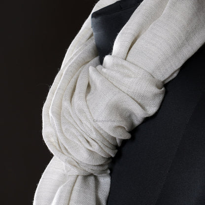 White Striped Woolen Stole - KashmirBox.com