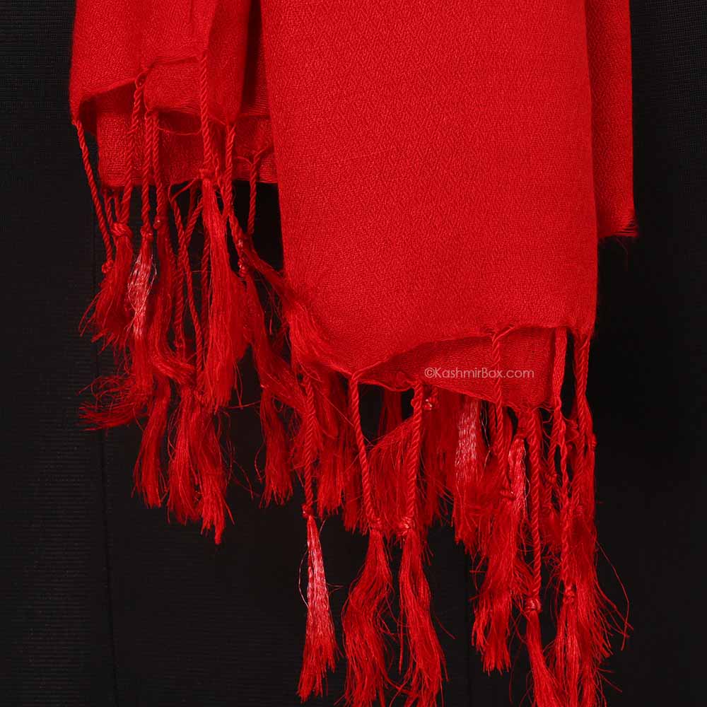 Red Katan Silk Stole - KashmirBox.com