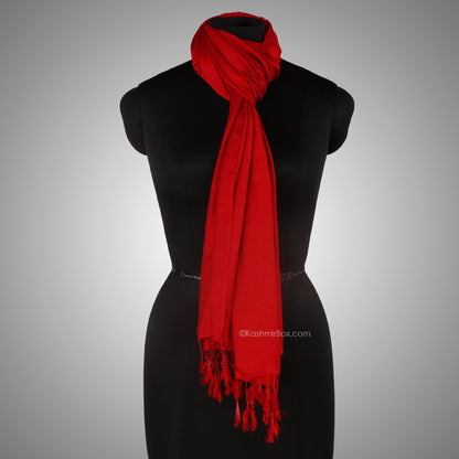 Red Katan Silk Stole - KashmirBox.com