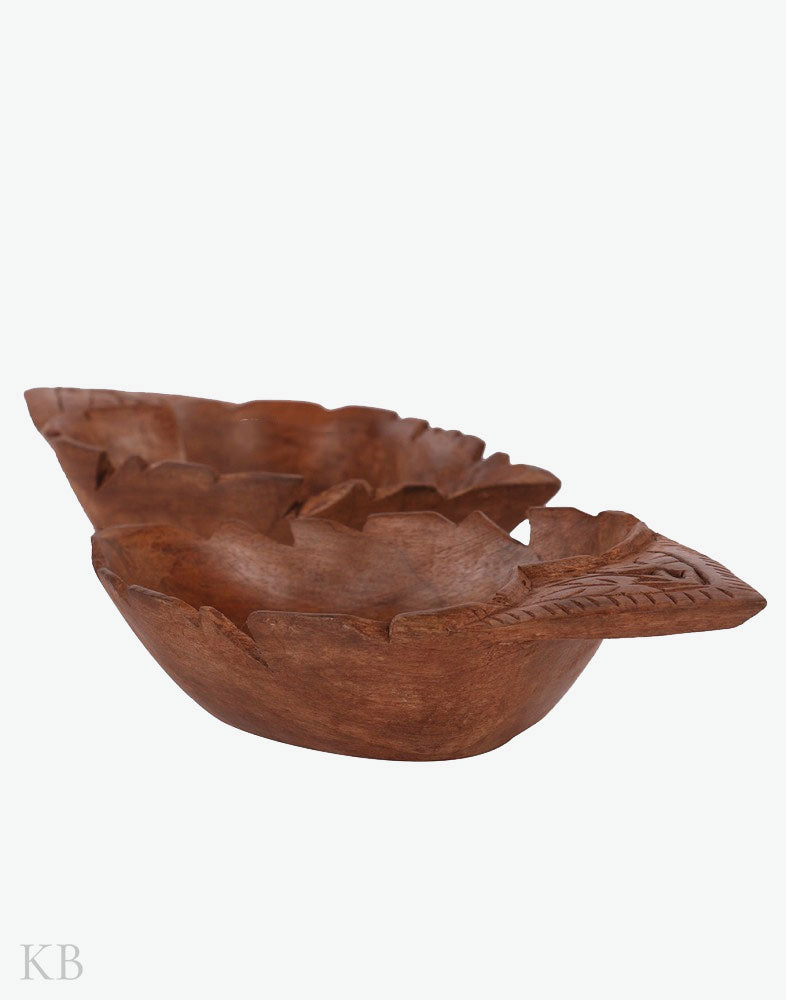 Walnut Wood Serving Leaf Bowl Pair - Kashmir Box