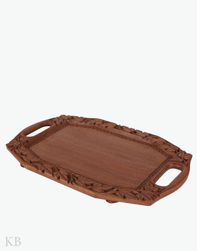 Walnut Wood Chinar Leaf Tray - Kashmir Box