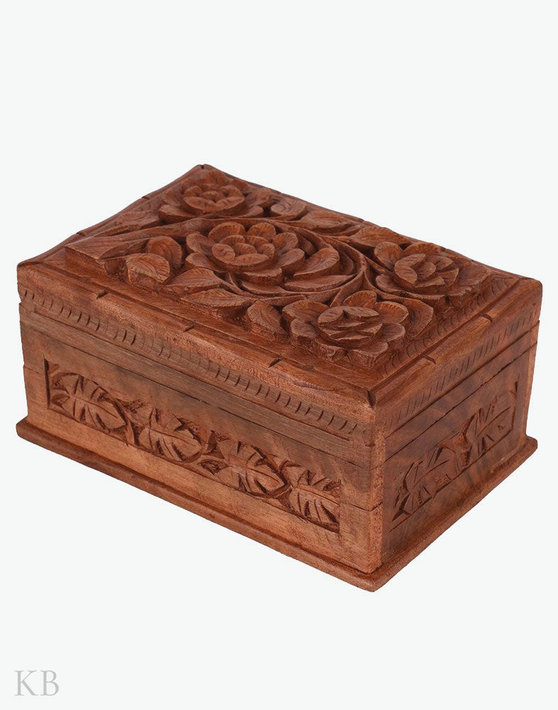 Walnut Wood Rose Storage Box - Kashmir Box