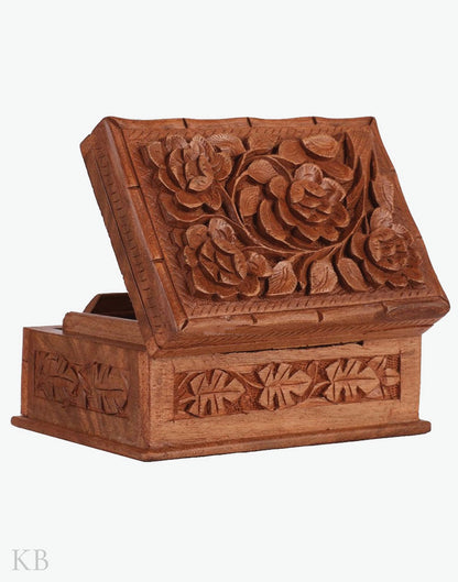 Walnut Wood Rose Storage Box - Kashmir Box