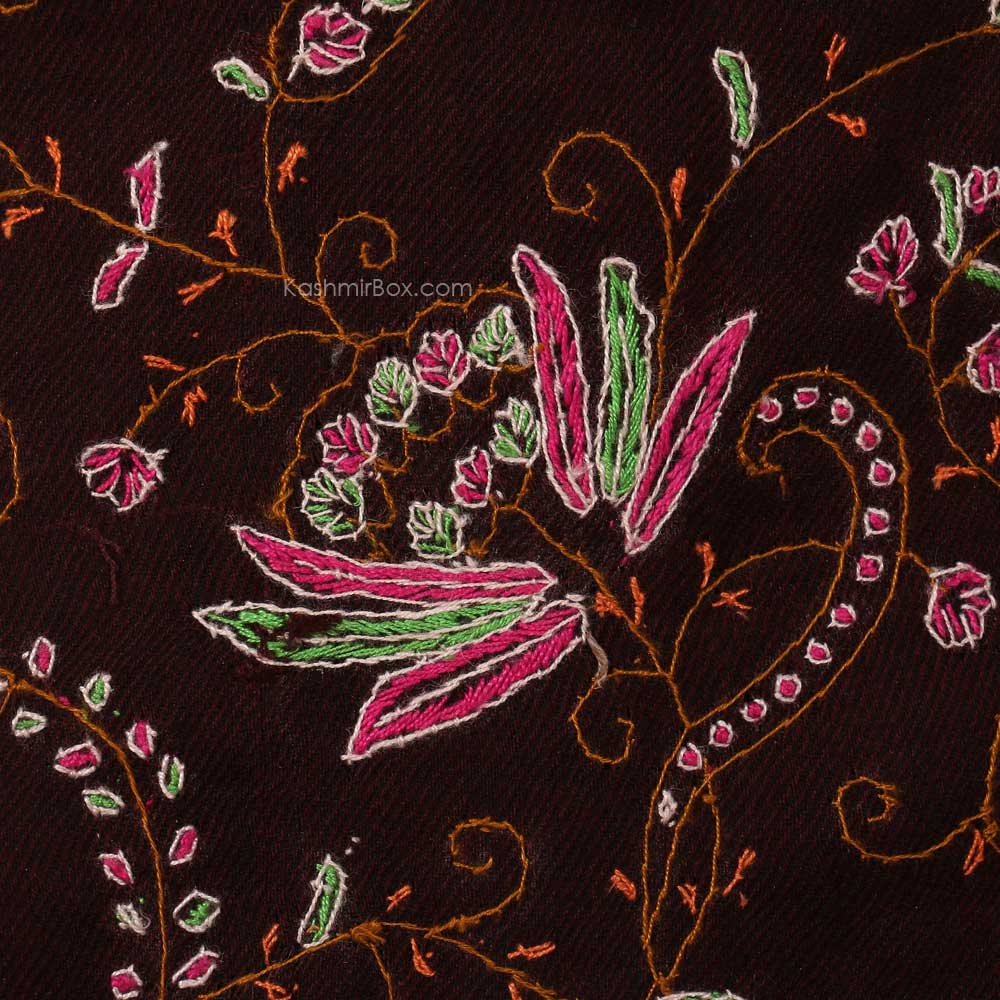 Brown Floral Sozni Woolen Suit - KashmirBox.com