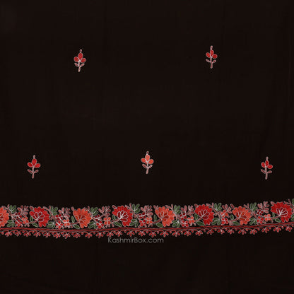 Brown Zari Lined Aari Embroidered Suit - KashmirBox.com