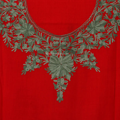 Red Aari Embroidered Woolen Suit - Kashmir Box