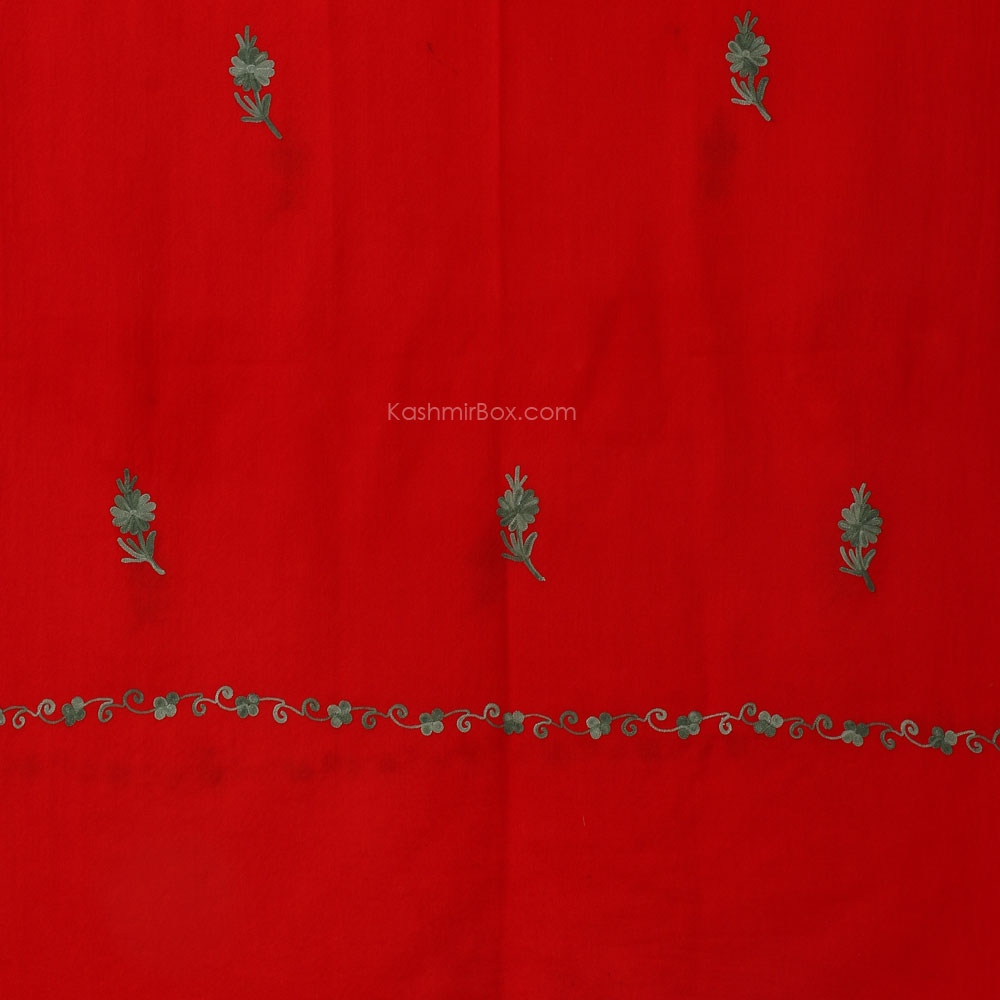 Red Aari Embroidered Woolen Suit - Kashmir Box
