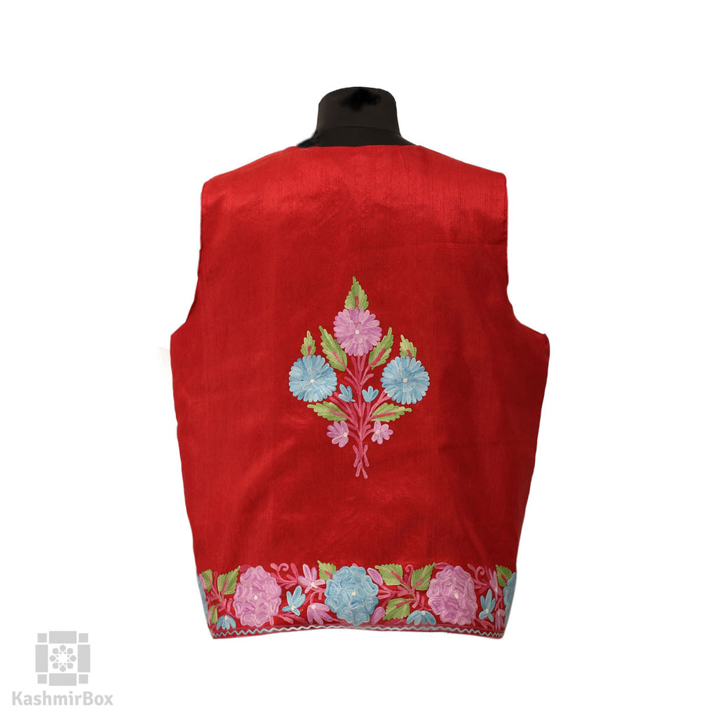 Crimson Red Aari Waistcoat - KashmirBox.com