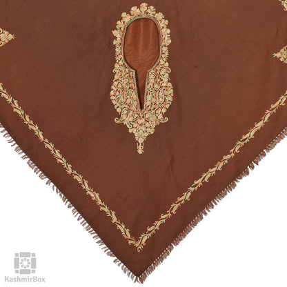 Clay Brown Paisley Embroidered Poncho - Kashmir Box