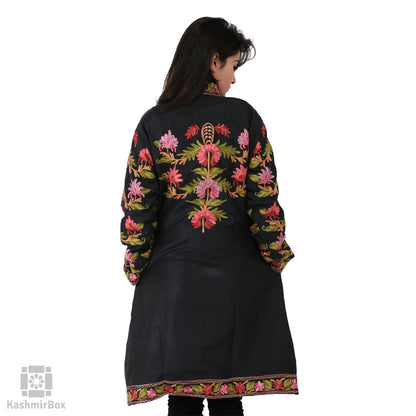 Bold Flowers Embroidered Silk Jacket - KashmirBox.com