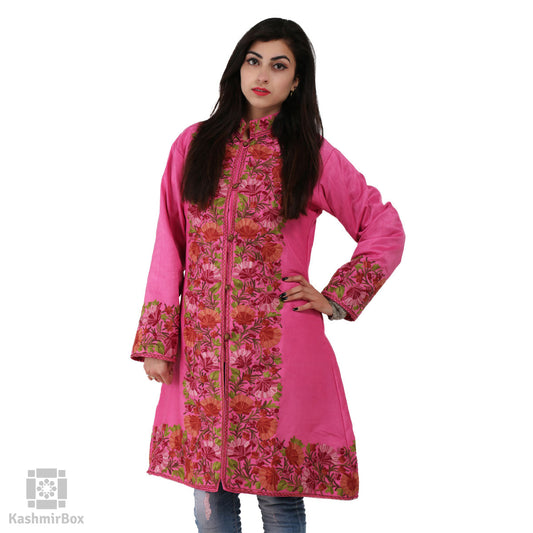 Bubblegum Pink Embroidered Silk Jacket - KashmirBox.com