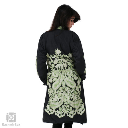Black Green Bold Paisley Silk Jacket - KashmirBox.com