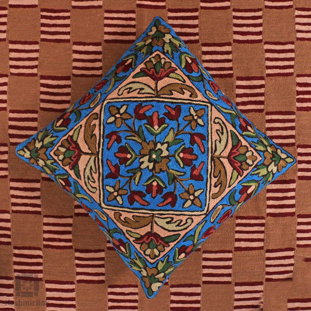 Azure Blue Floral Vine Handmade Cushion Cover (Set of 3) - Kashmir Box