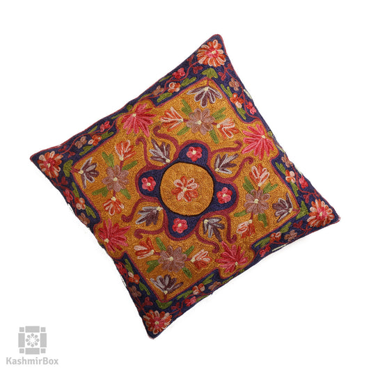 Denim Blue Flowery Cushion Cover (Set of 3) - KashmirBox.com