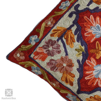 Reddish Creme Flowery Cushion Cover (Set of 3) - Kashmir Box