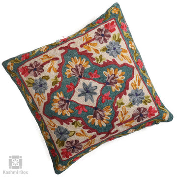 Green Diamond Flowery Cushion Cover(Set of 3) - KashmirBox.com
